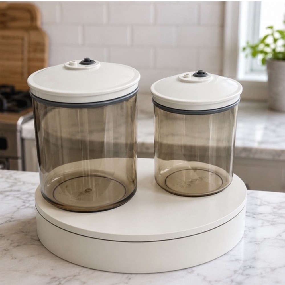 Vacuum Seal Storage Canisters Set of Smoked Round Airtight Food Containers 97-04